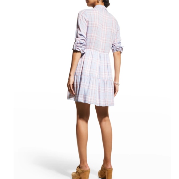 NWT $398 Veronica Beard Jeans Jemila Plaid Linen Button-Front Tiered Dress - M! - Picture 3 of 6